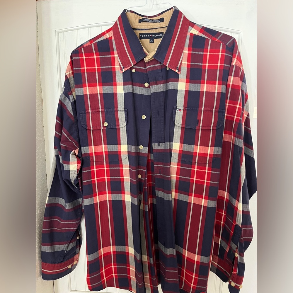 Tommy Hilfiger Red and Navy Plaid Shirt